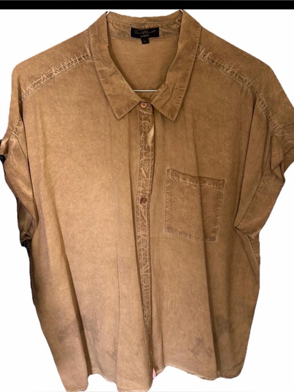 Velvet Heart Womens Short Sleeve Button Down Blouse Top Brown Size Large